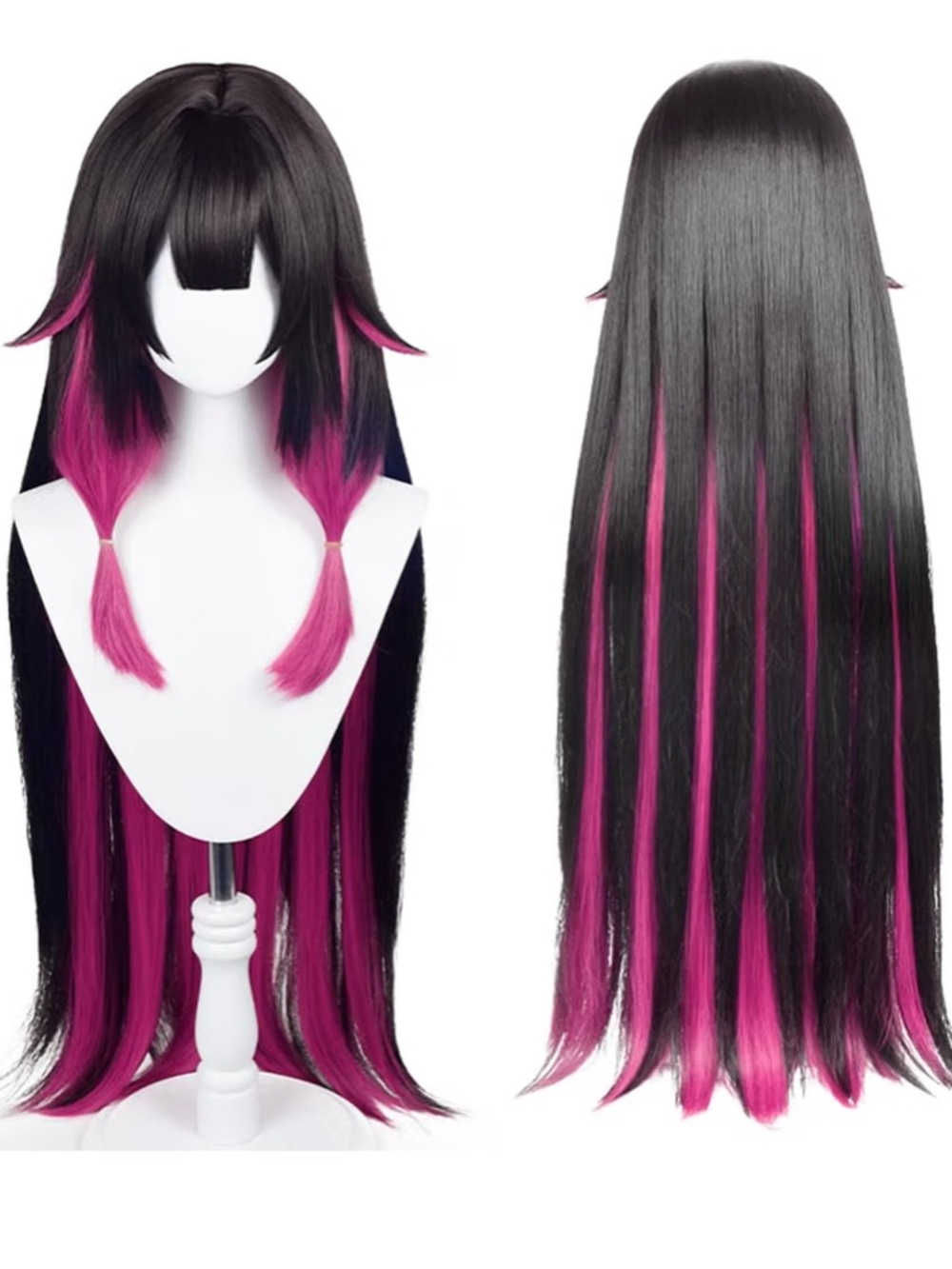 NWT Columbina Black and Magenta Synthetic Anime Cosplay Costume Wig with Bangs